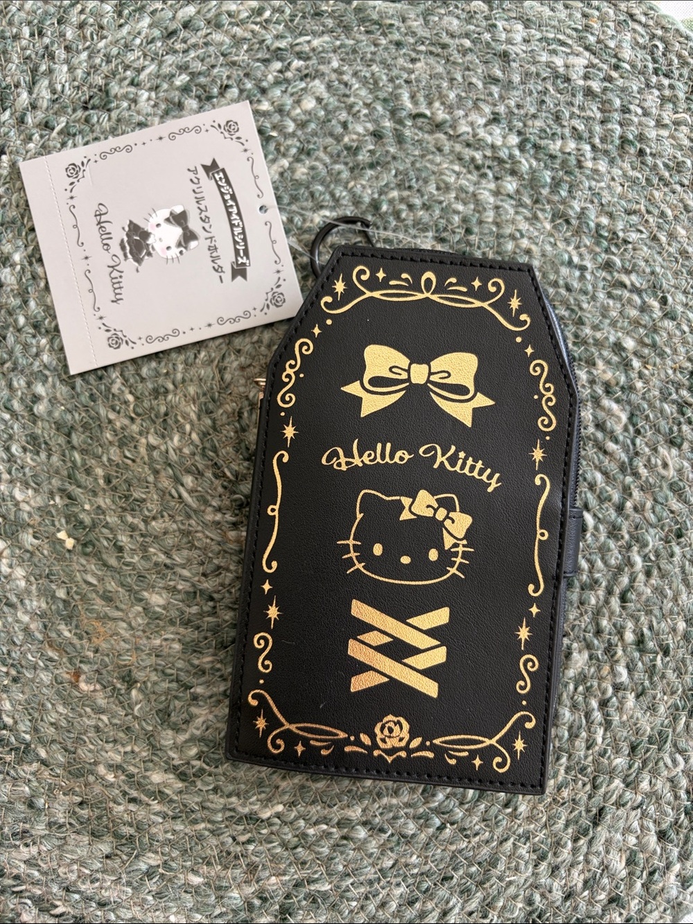 NWT Sanrio Japan Hello Kitty Black and Gold Coffin-Shaped Pouch or phone case